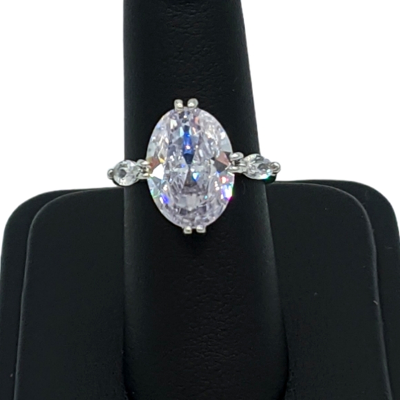 Large Oval Cut Diamond Alternative Solitaire - Picture 1 of 9